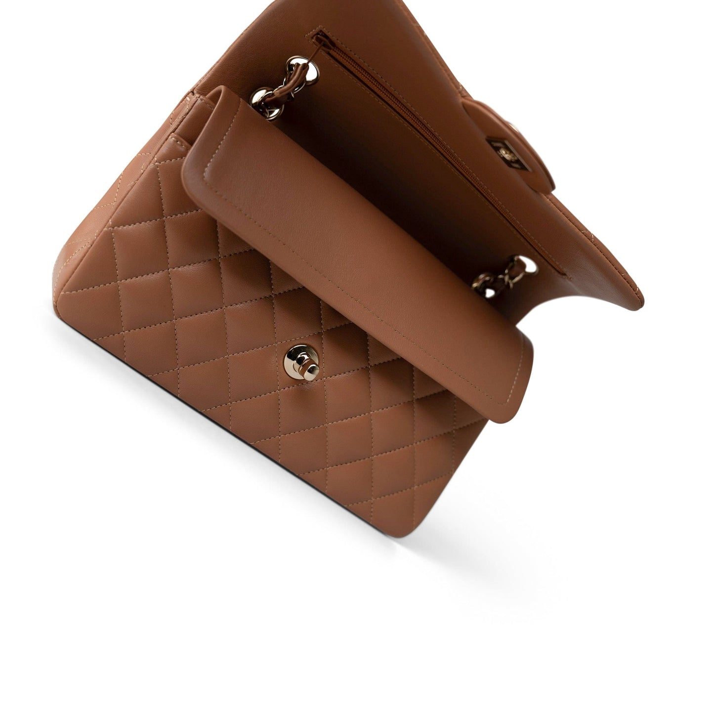 22S Caramel Lambskin Quilted Classic Flap Small Light Gold Hardware