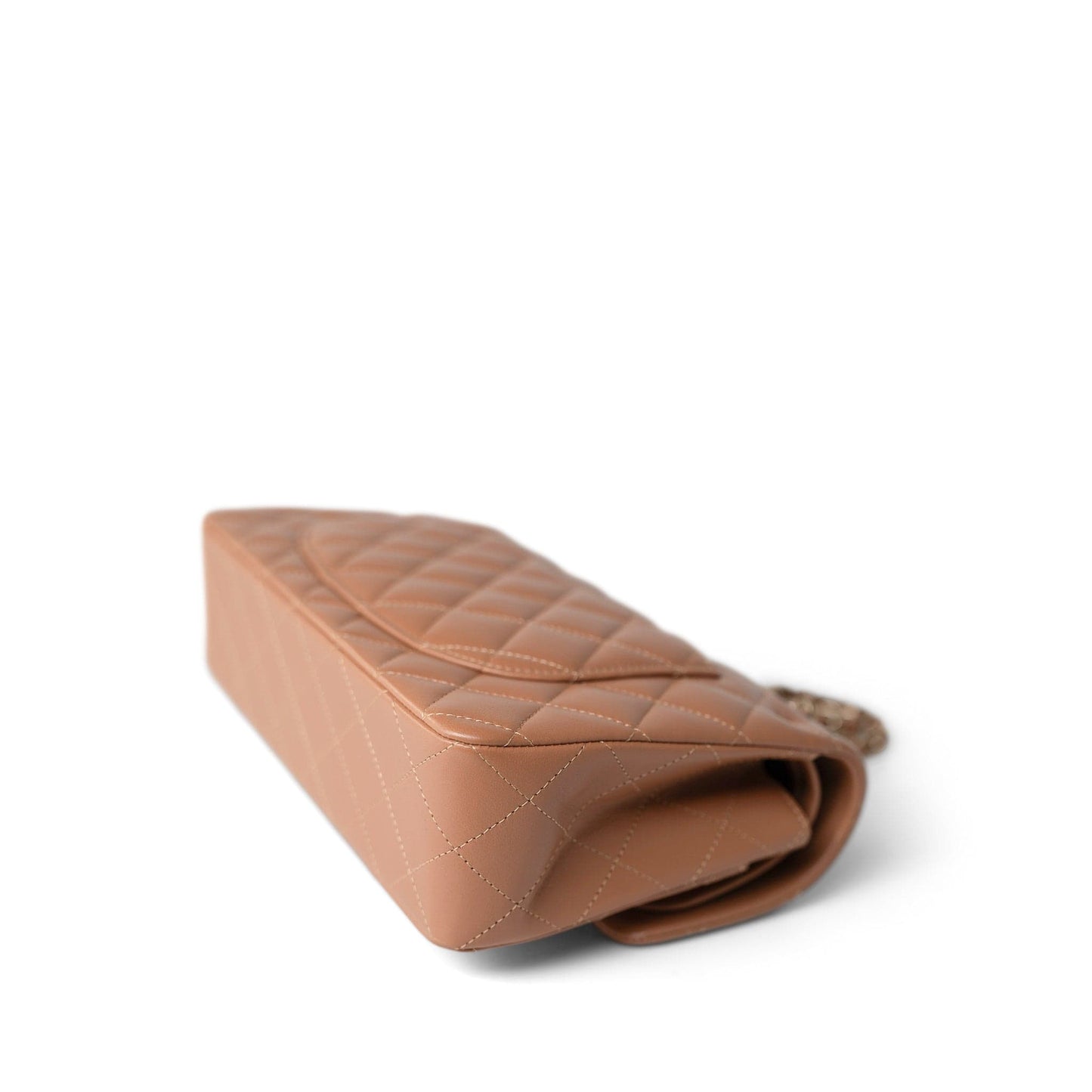 22S Caramel Lambskin Quilted Classic Flap Small Light Gold Hardware