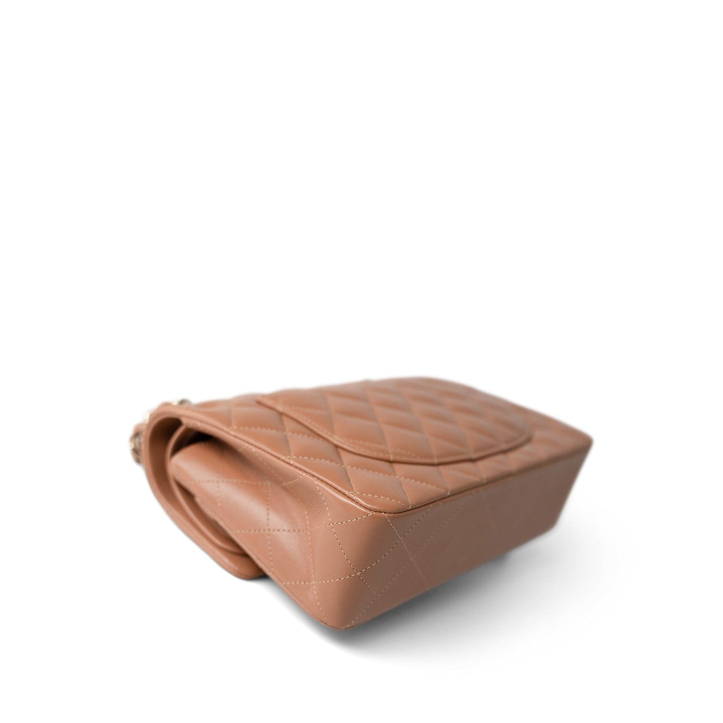 22S Caramel Lambskin Quilted Classic Flap Small Light Gold Hardware