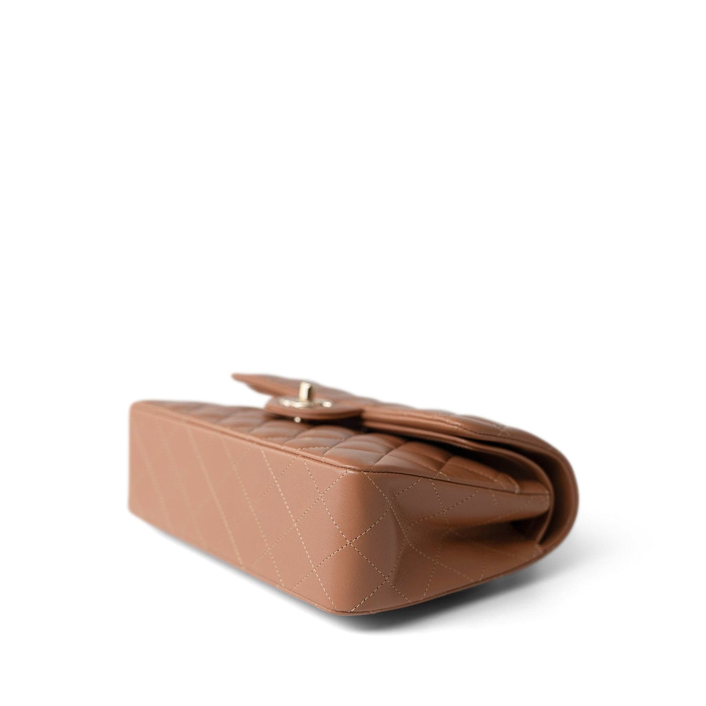 22S Caramel Lambskin Quilted Classic Flap Small Light Gold Hardware