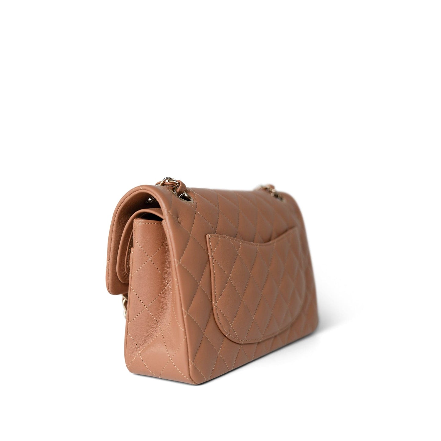 22S Caramel Lambskin Quilted Classic Flap Small Light Gold Hardware