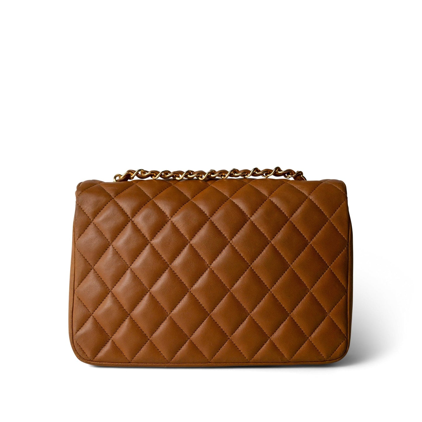 Vintage Caramel Lambskin Quilted Half Moon Flap Gold Hardware