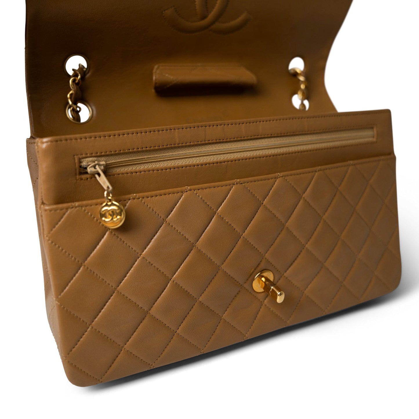 Vintage Caramel Quilted Single Flap Medium Gold Hardware