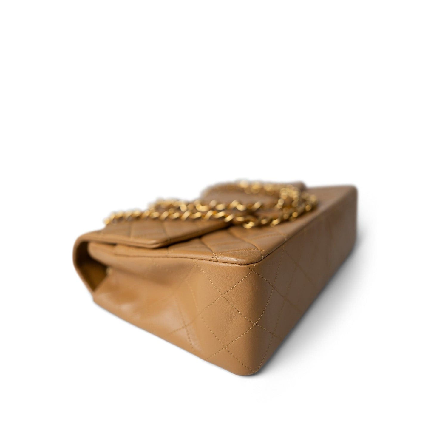 Vintage Caramel Quilted Single Flap Medium Gold Hardware