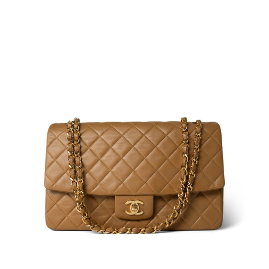 Vintage Caramel Quilted Single Flap Medium Gold Hardware