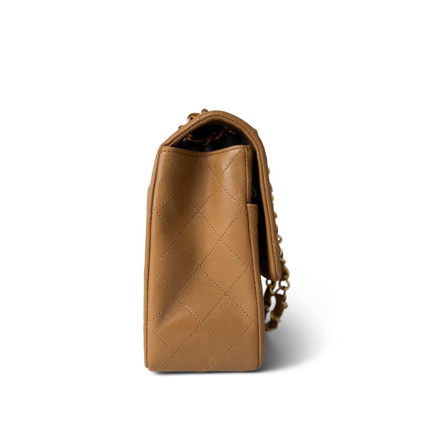 Vintage Caramel Quilted Single Flap Medium Gold Hardware