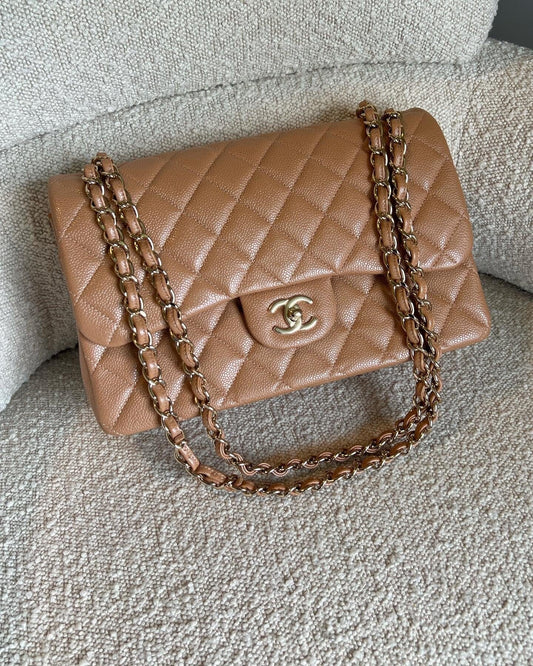 Chanel 18S Dark Beige Caviar Quilted Classic Flap Jumbo LGHW