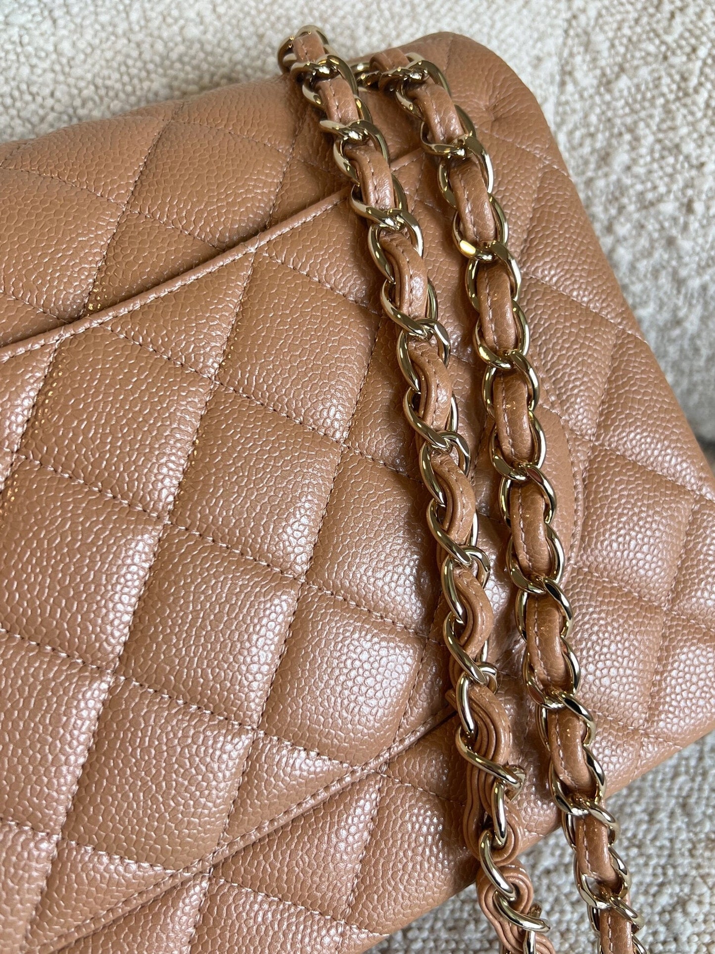 Chanel 18S Dark Beige Caviar Quilted Classic Flap Jumbo LGHW