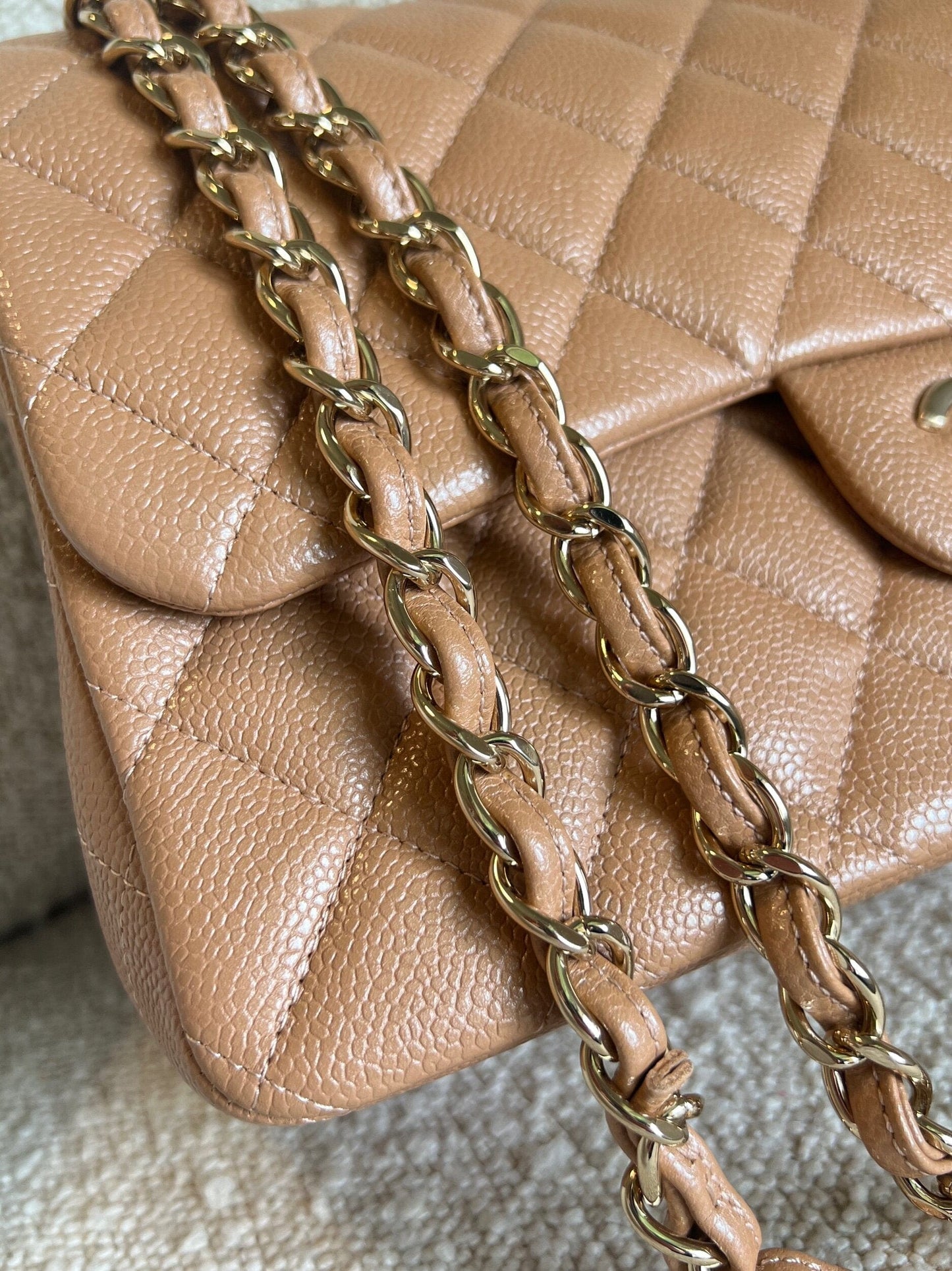 Chanel 18S Dark Beige Caviar Quilted Classic Flap Jumbo LGHW