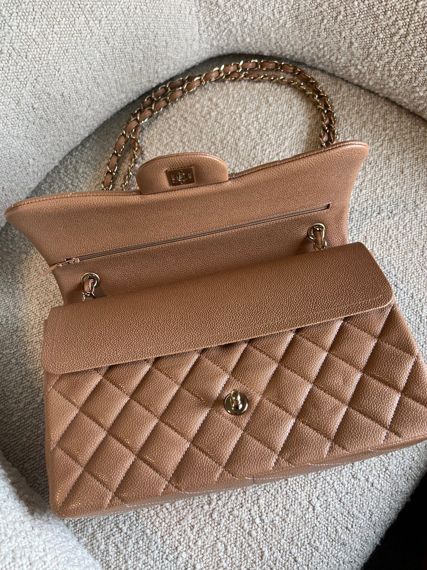 Chanel 18S Dark Beige Caviar Quilted Classic Flap Jumbo LGHW