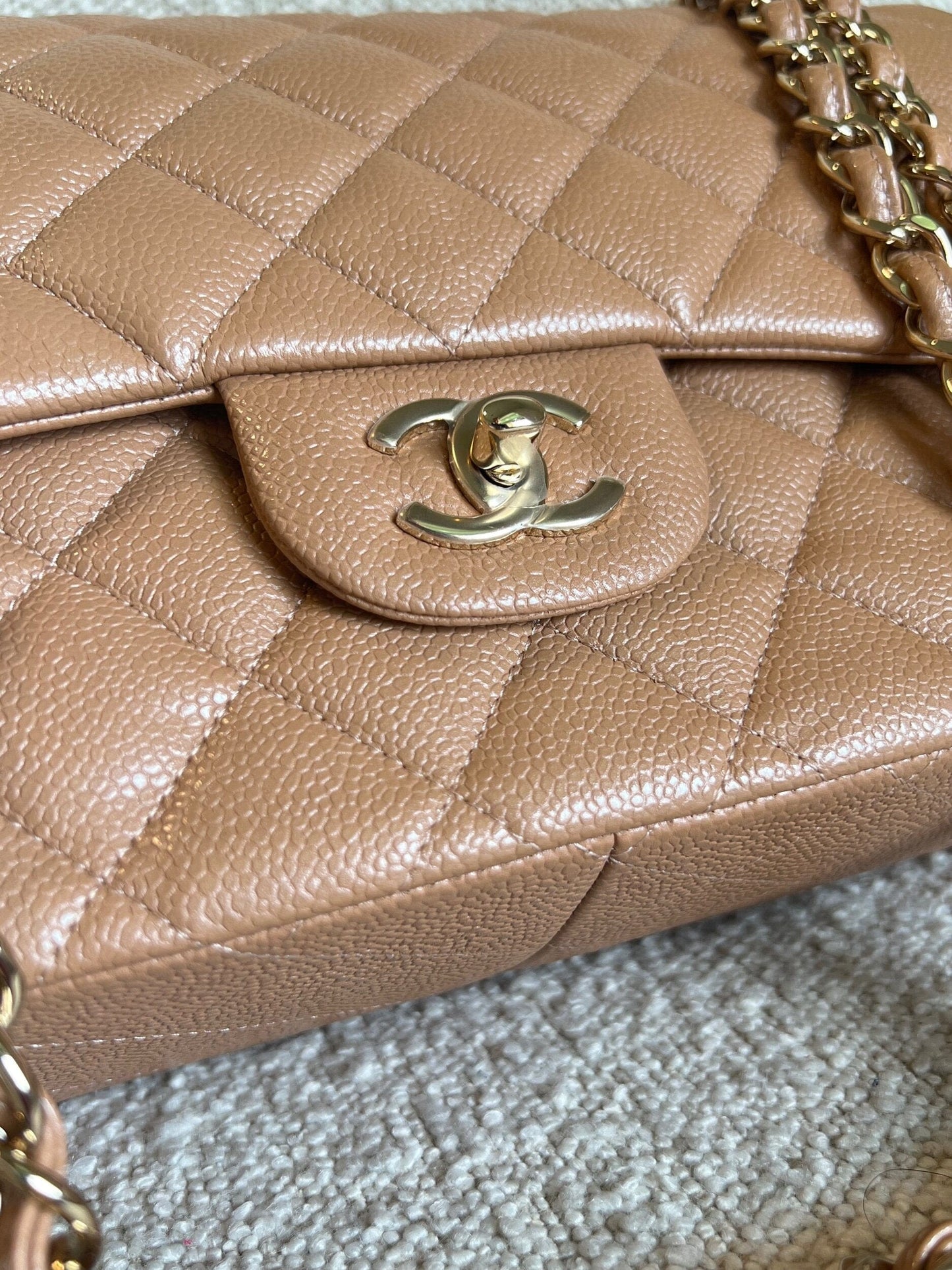 Chanel 18S Dark Beige Caviar Quilted Classic Flap Jumbo LGHW