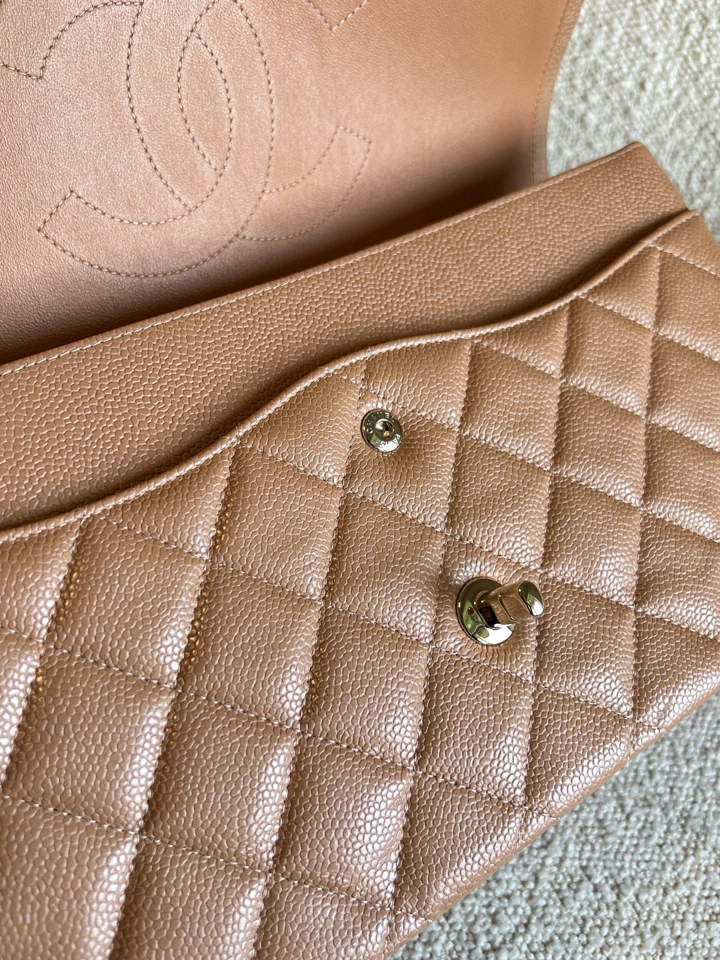 Chanel 18S Dark Beige Caviar Quilted Classic Flap Jumbo LGHW