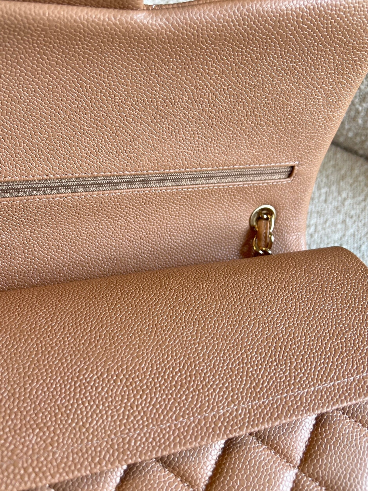 Chanel 18S Dark Beige Caviar Quilted Classic Flap Jumbo LGHW