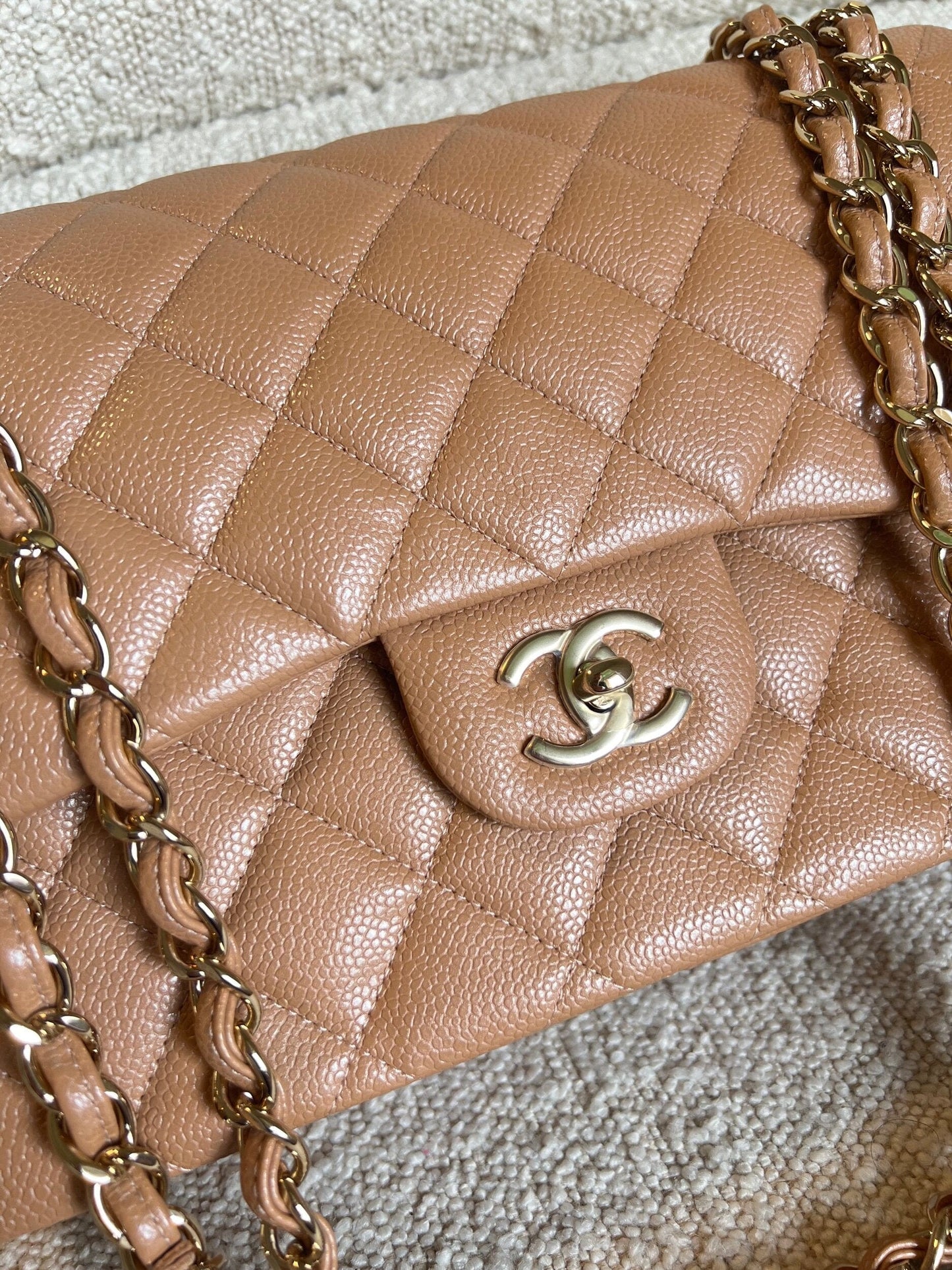 Chanel 18S Dark Beige Caviar Quilted Classic Flap Jumbo LGHW