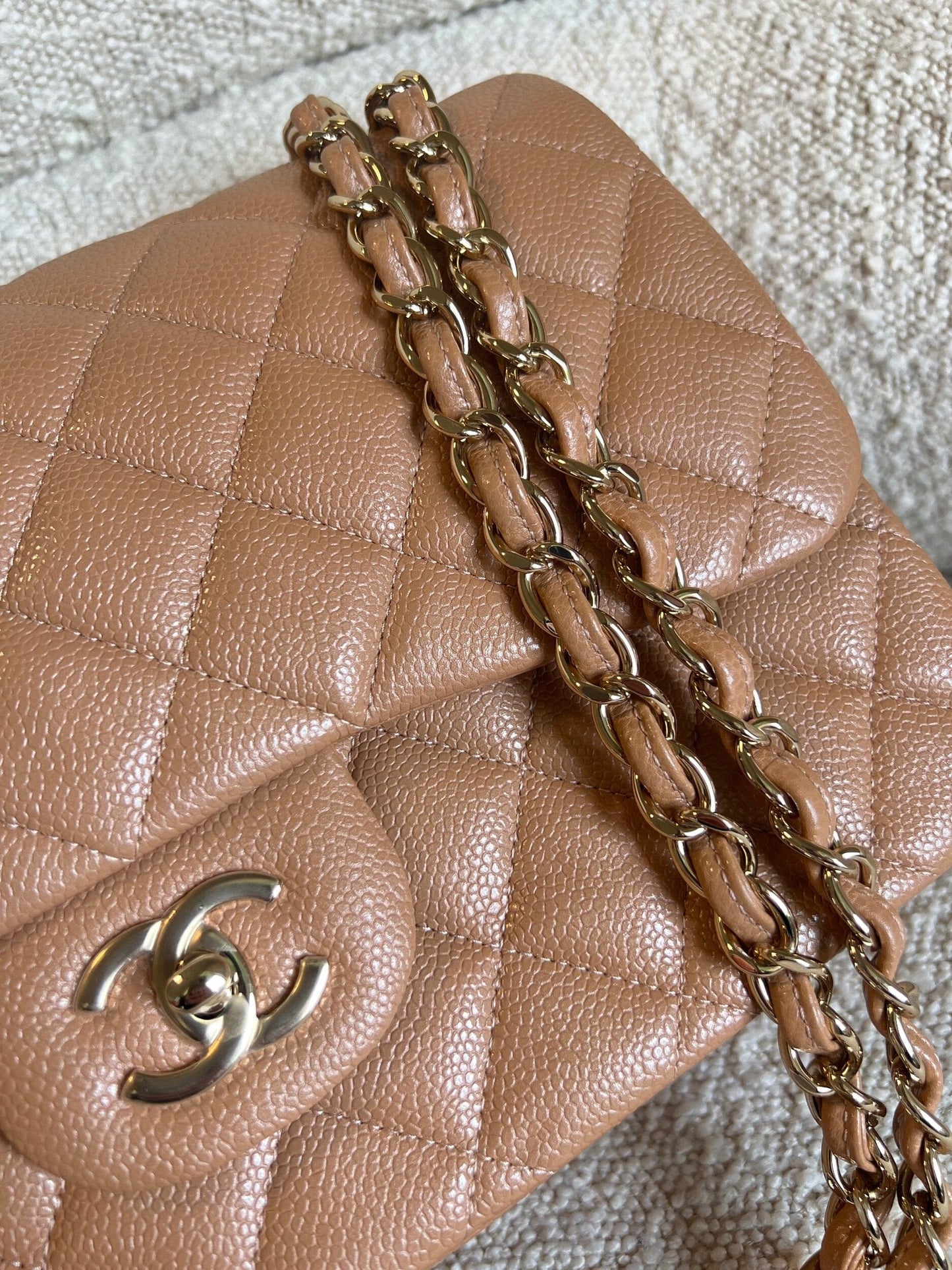 Chanel 18S Dark Beige Caviar Quilted Classic Flap Jumbo LGHW