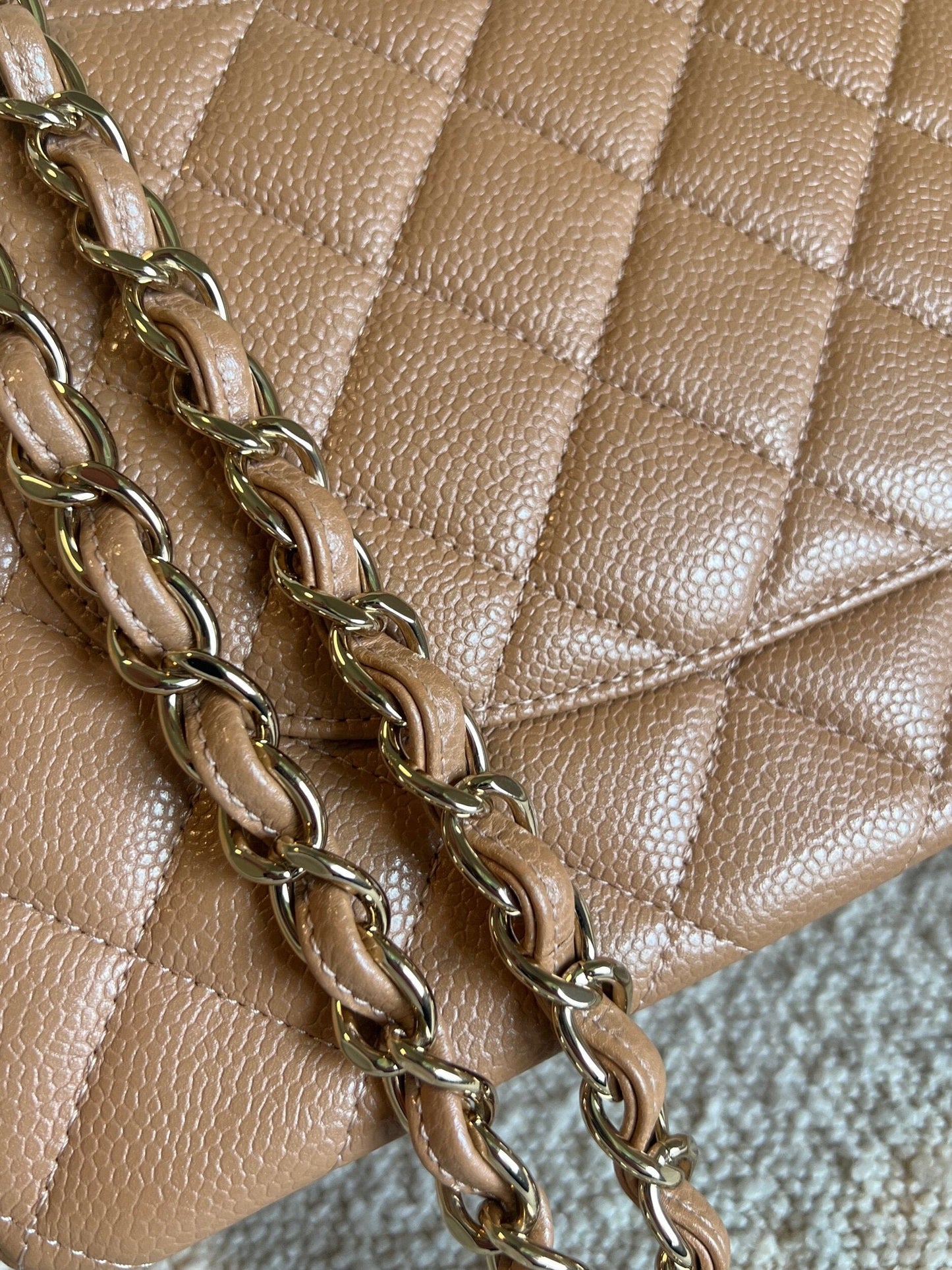 Chanel 18S Dark Beige Caviar Quilted Classic Flap Jumbo LGHW