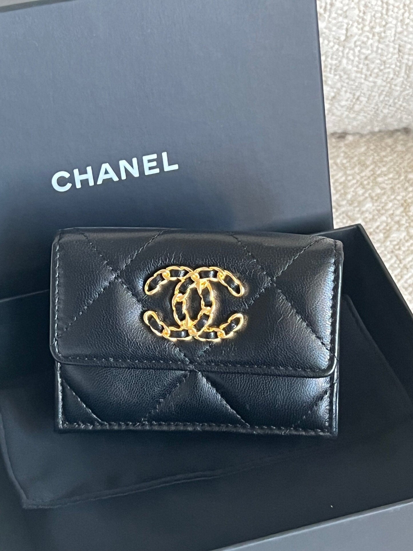 Chanel 19 Flap Lambskin Coin Purse Black