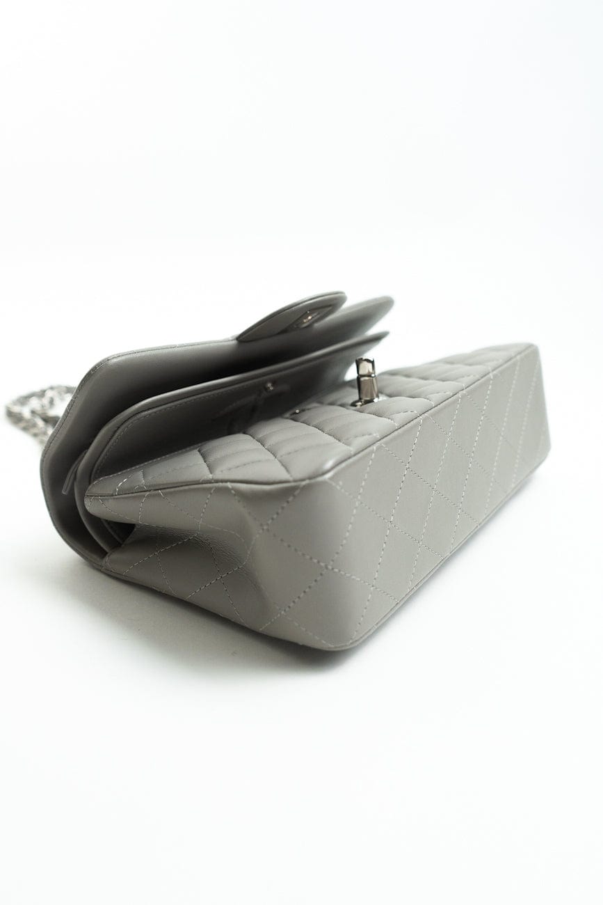Chanel 19B Grey Lambskin Quilted Classic Flap Small SHW