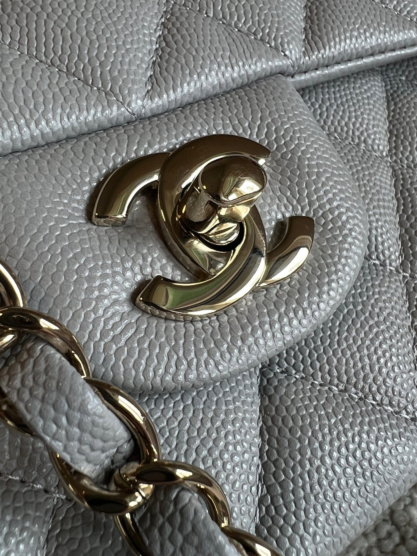 Chanel 21A Grey Caviar Quilted Medium Classic Flap LGHW