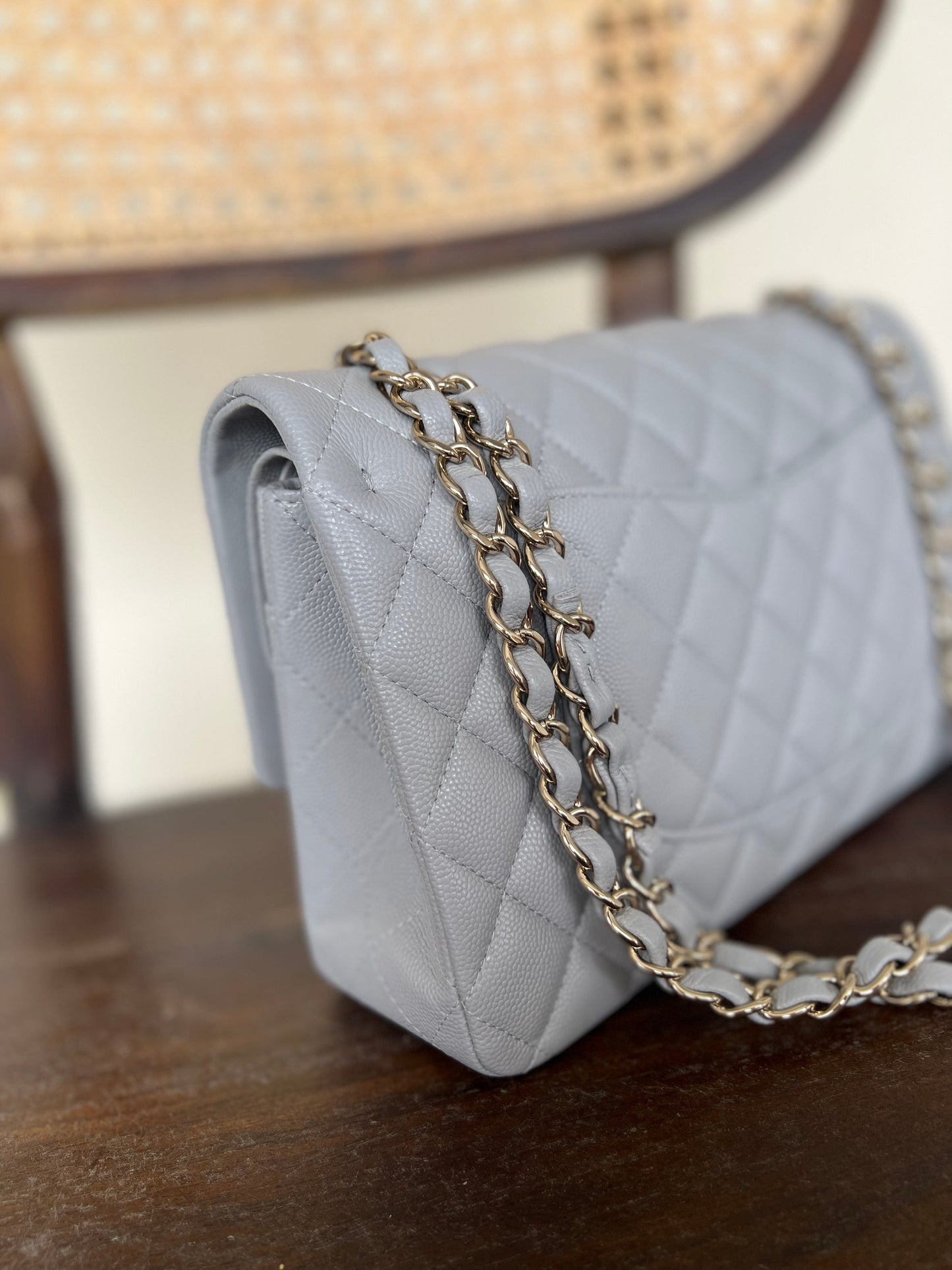 Chanel 21A Grey Caviar Quilted Medium Classic Flap LGHW