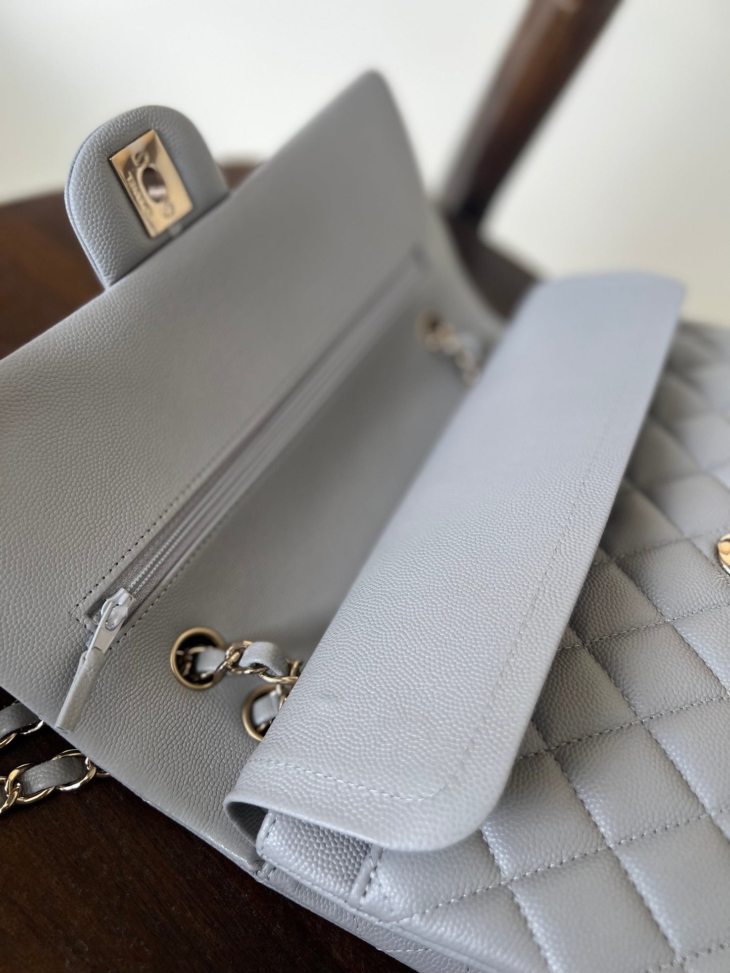 Chanel 21A Grey Caviar Quilted Medium Classic Flap LGHW