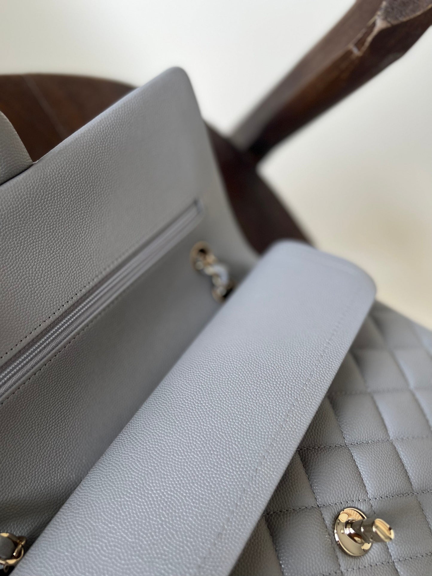 Chanel 21A Grey Caviar Quilted Medium Classic Flap LGHW