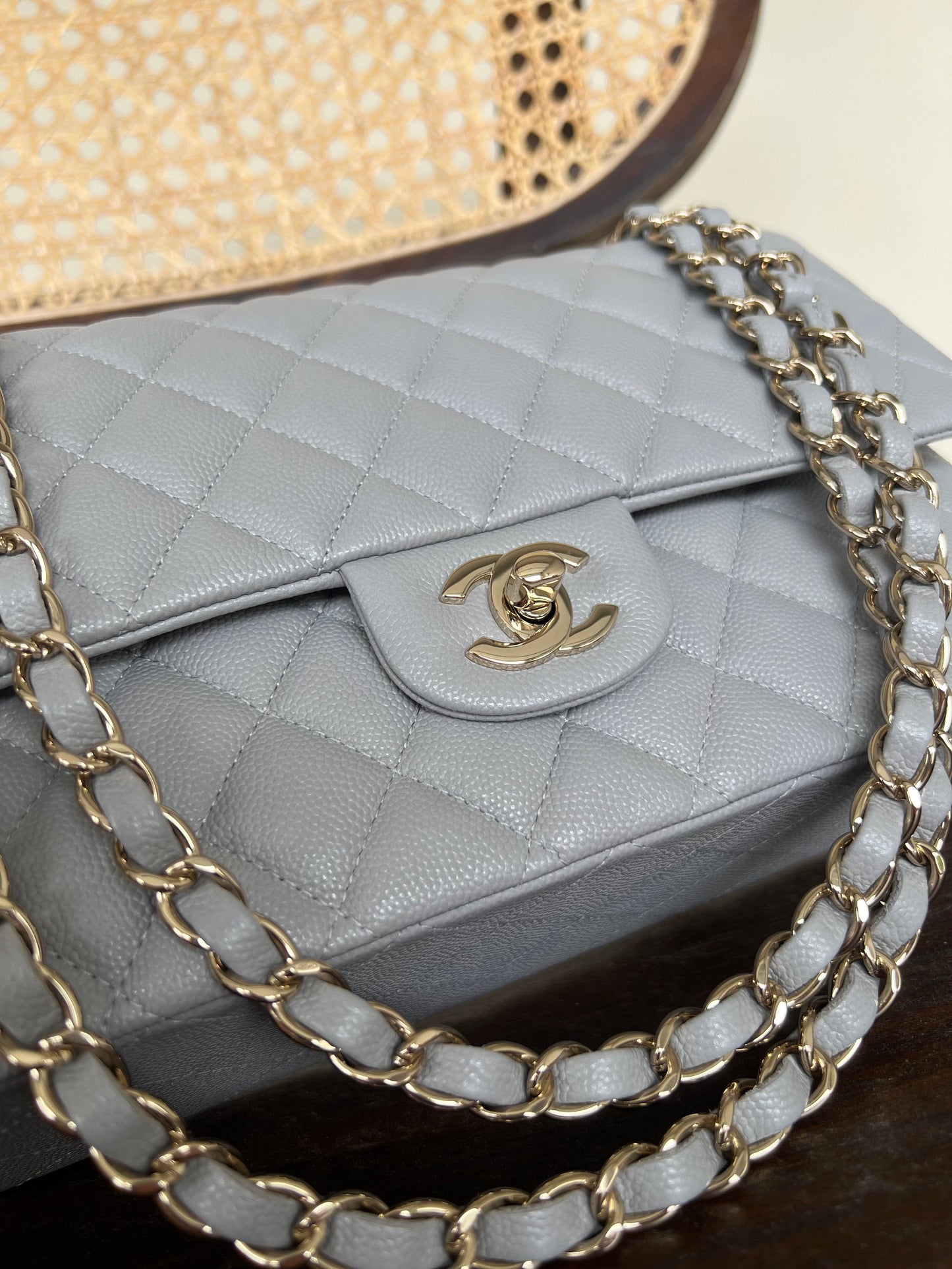 Chanel 21A Grey Caviar Quilted Medium Classic Flap LGHW