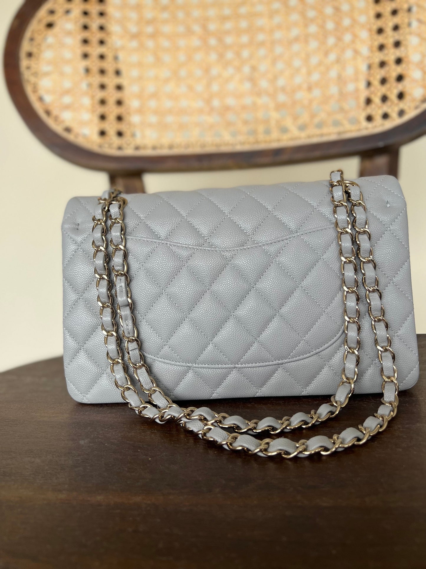 Chanel 21A Grey Caviar Quilted Medium Classic Flap LGHW