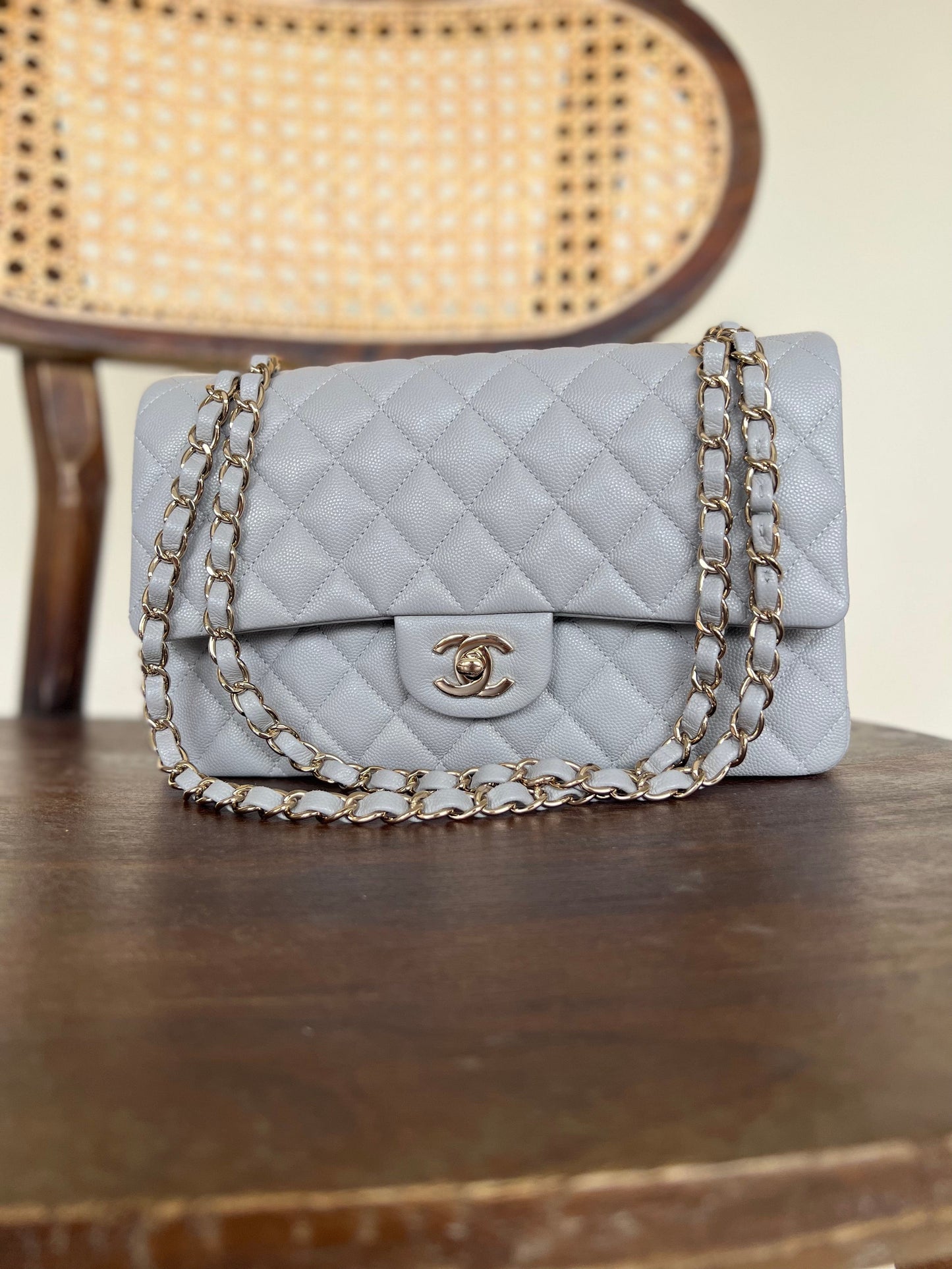 Chanel 21A Grey Caviar Quilted Medium Classic Flap LGHW