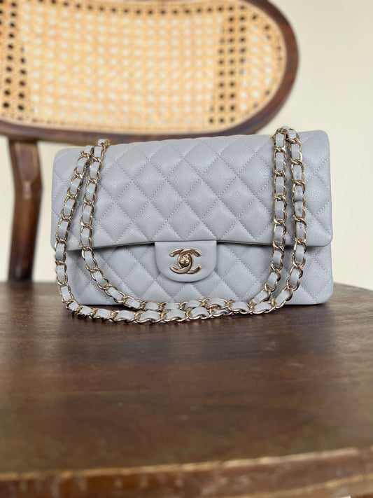 Chanel 21A Grey Caviar Quilted Medium Classic Flap LGHW