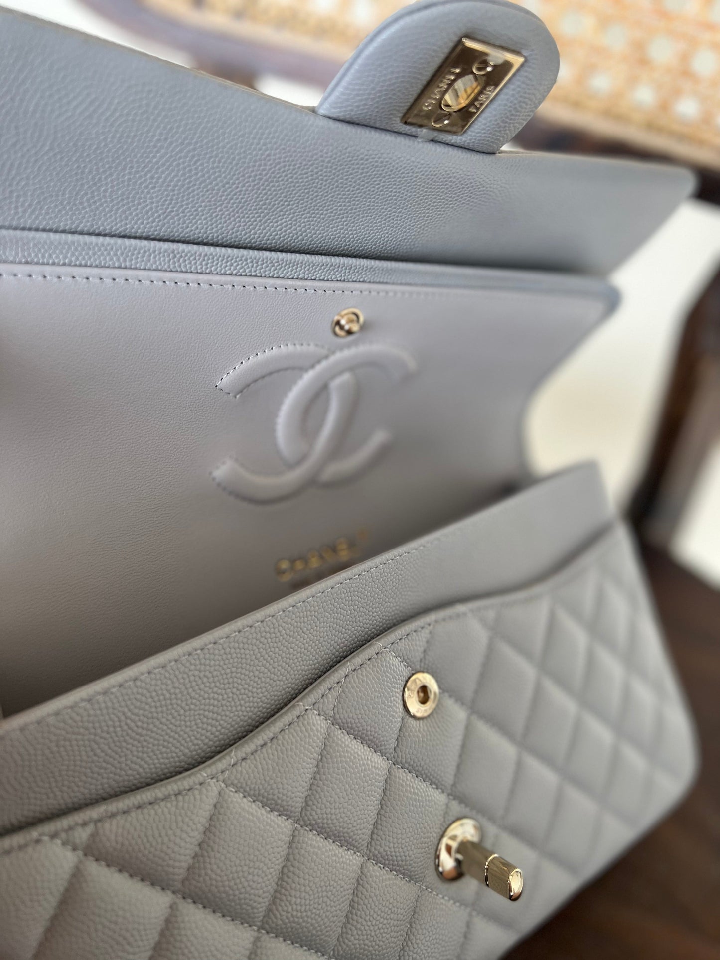 Chanel 21A Grey Caviar Quilted Medium Classic Flap LGHW