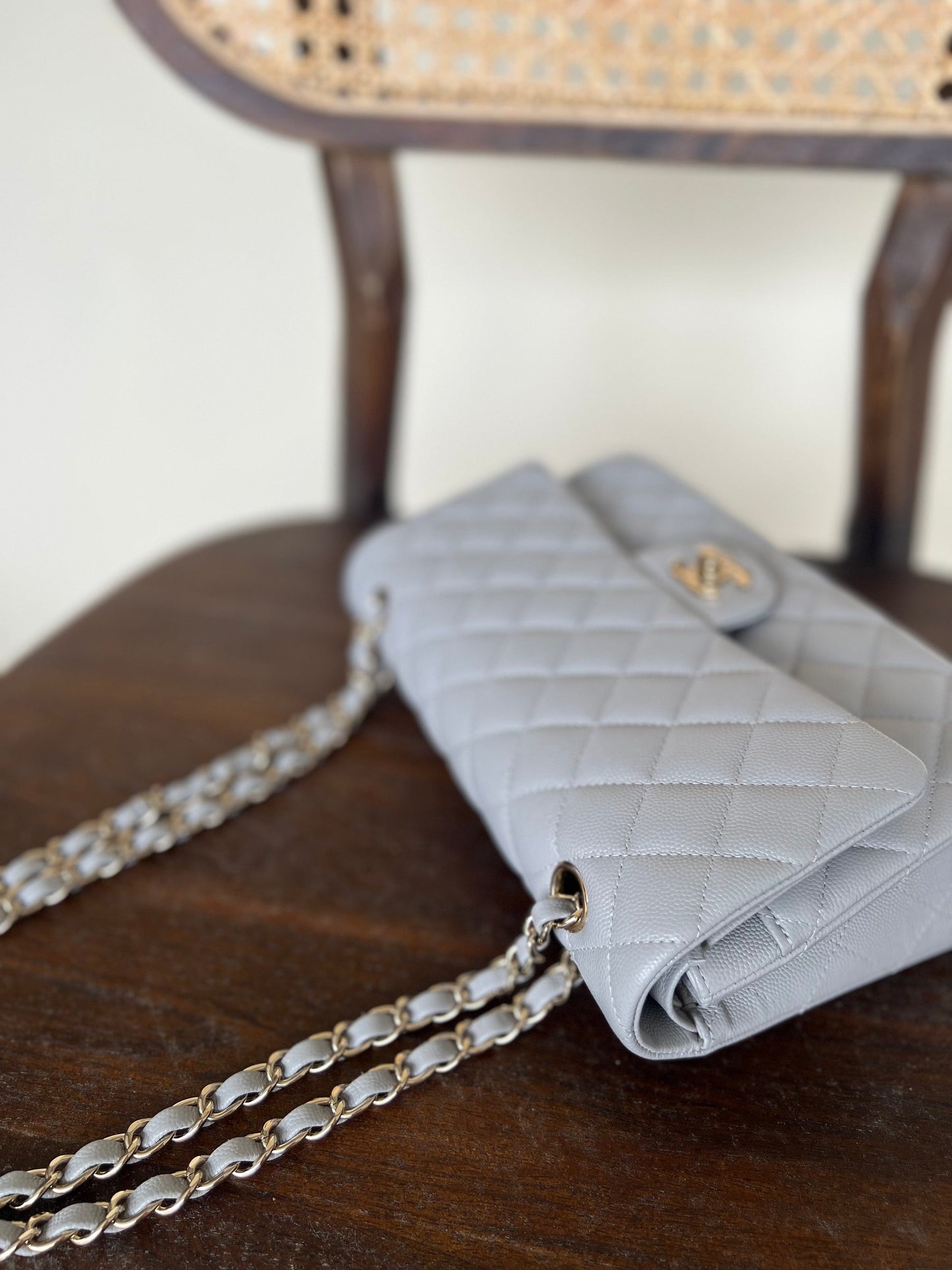 Chanel 21A Grey Caviar Quilted Medium Classic Flap LGHW