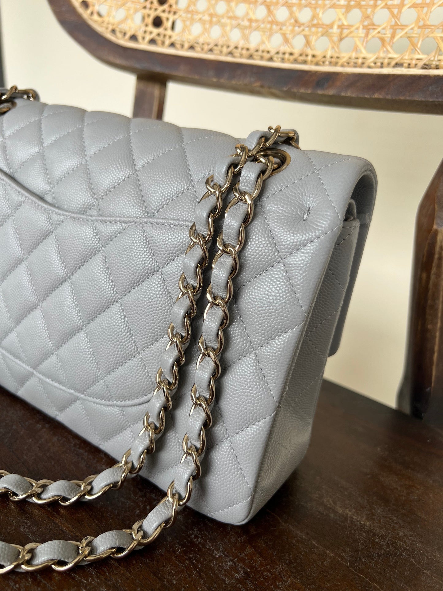 Chanel 21A Grey Caviar Quilted Medium Classic Flap LGHW