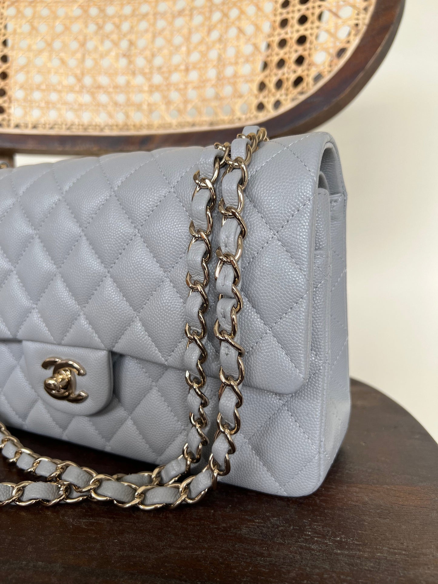 Chanel 21A Grey Caviar Quilted Medium Classic Flap LGHW