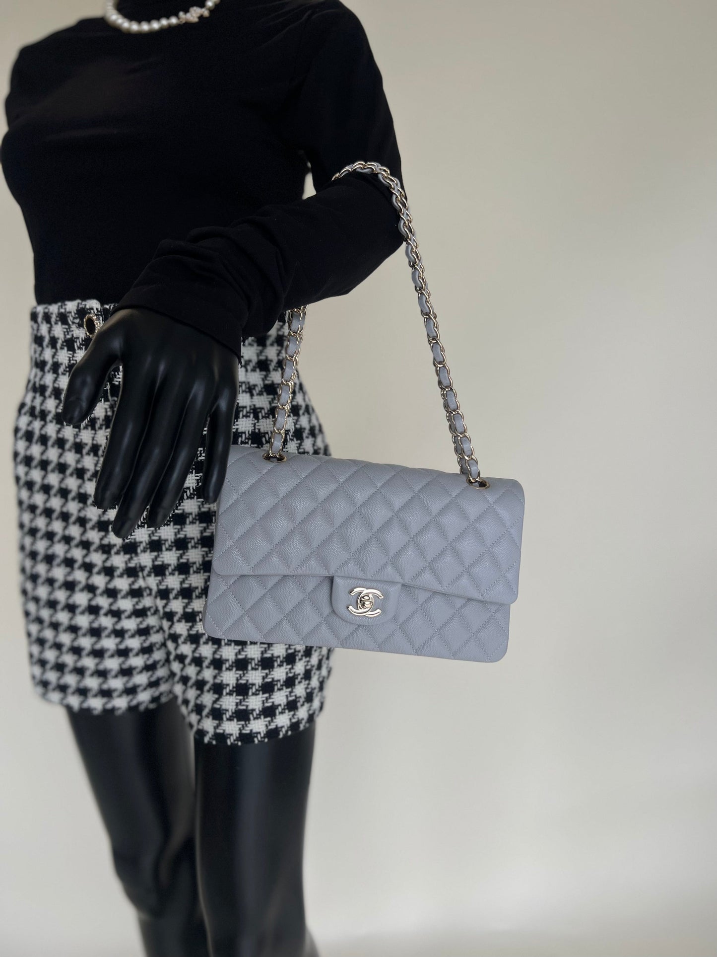 Chanel 21A Grey Caviar Quilted Medium Classic Flap LGHW