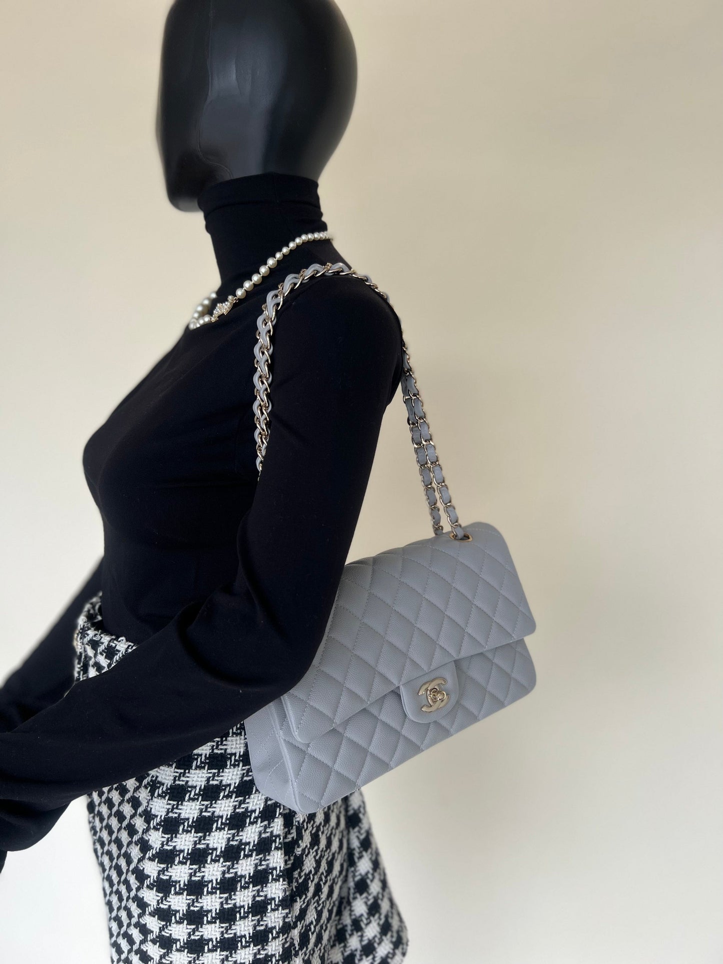 Chanel 21A Grey Caviar Quilted Medium Classic Flap LGHW