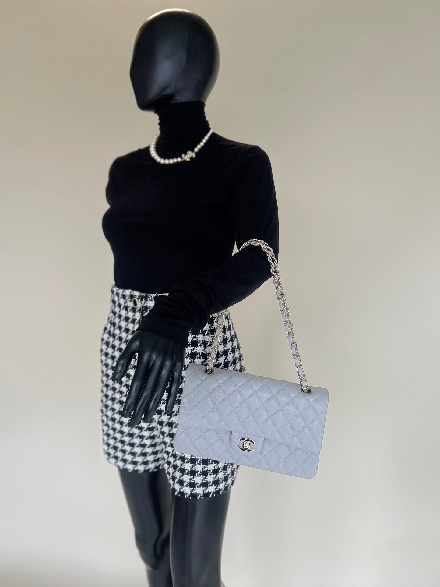 Chanel 21A Grey Caviar Quilted Medium Classic Flap LGHW