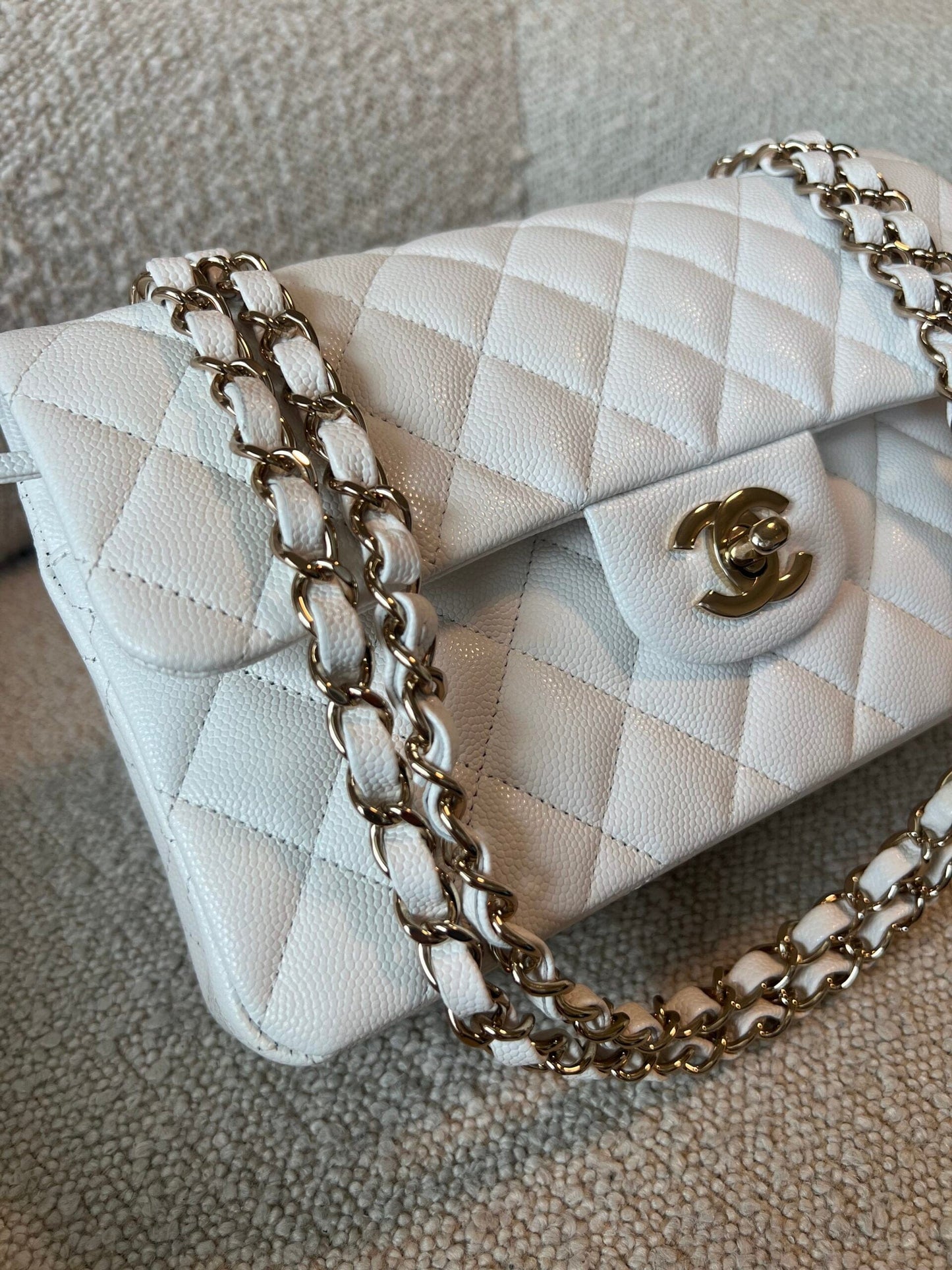Chanel 21A White Caviar Quilted Classic Flap Small LGHW