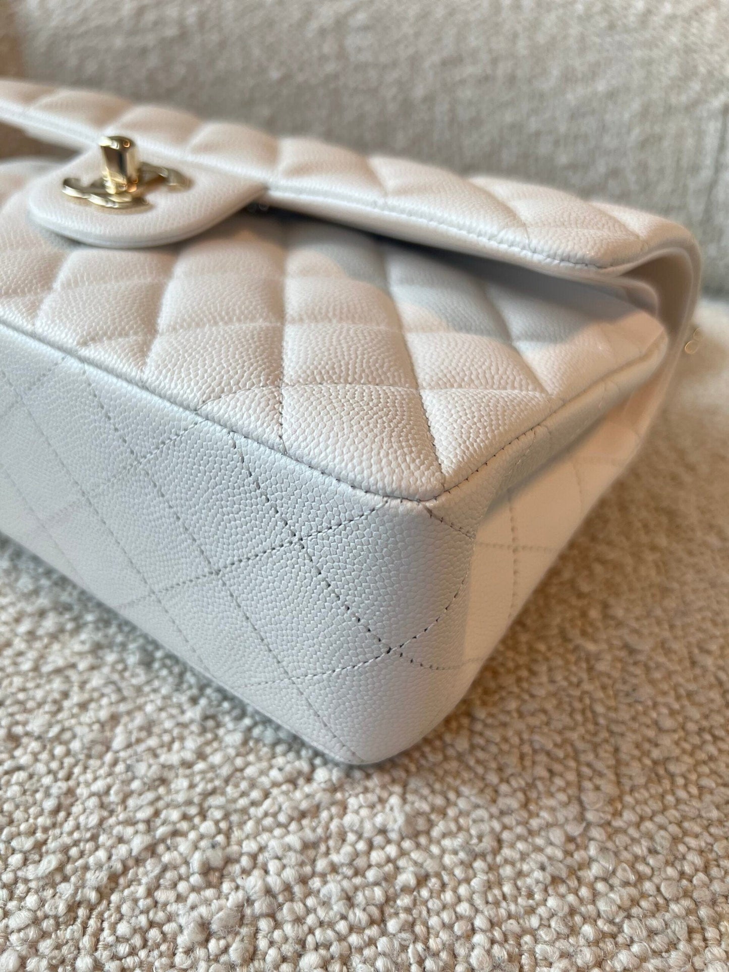 Chanel 21A White Caviar Quilted Classic Flap Small LGHW