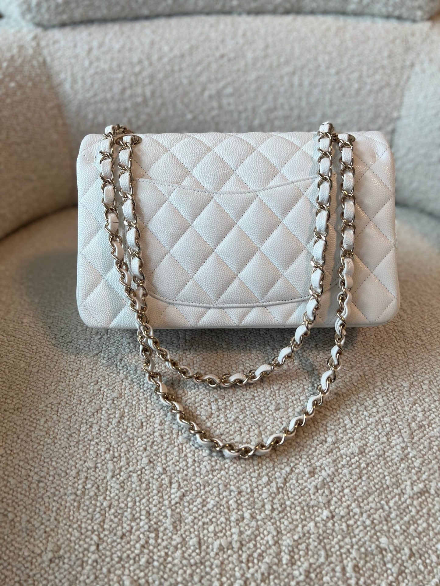 Chanel 21A White Caviar Quilted Classic Flap Small LGHW