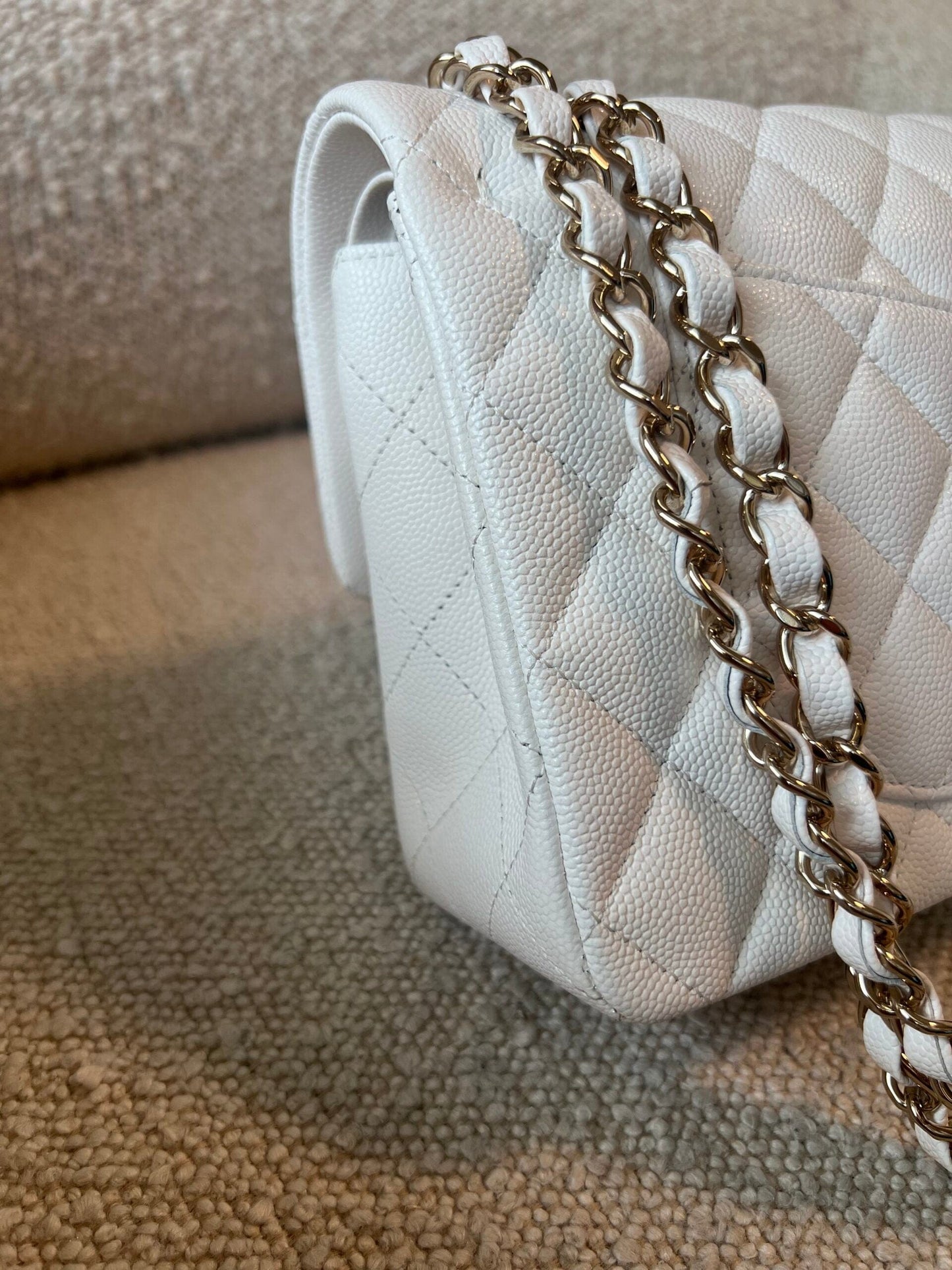 Chanel 21A White Caviar Quilted Classic Flap Small LGHW