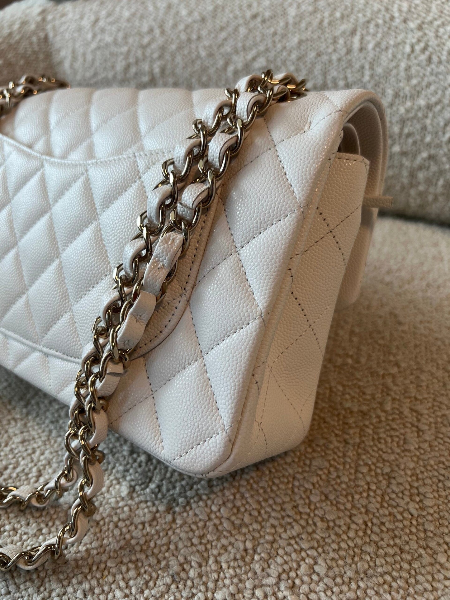 Chanel 21A White Caviar Quilted Classic Flap Small LGHW