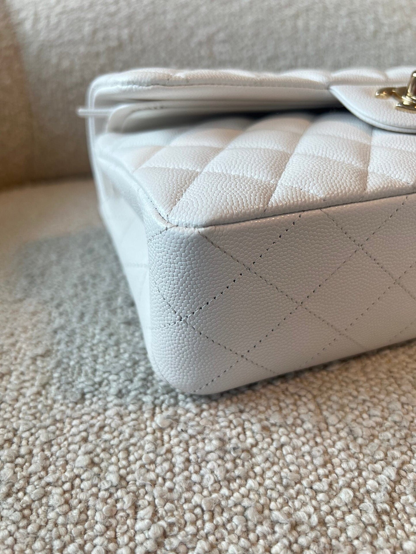 Chanel 21A White Caviar Quilted Classic Flap Small LGHW