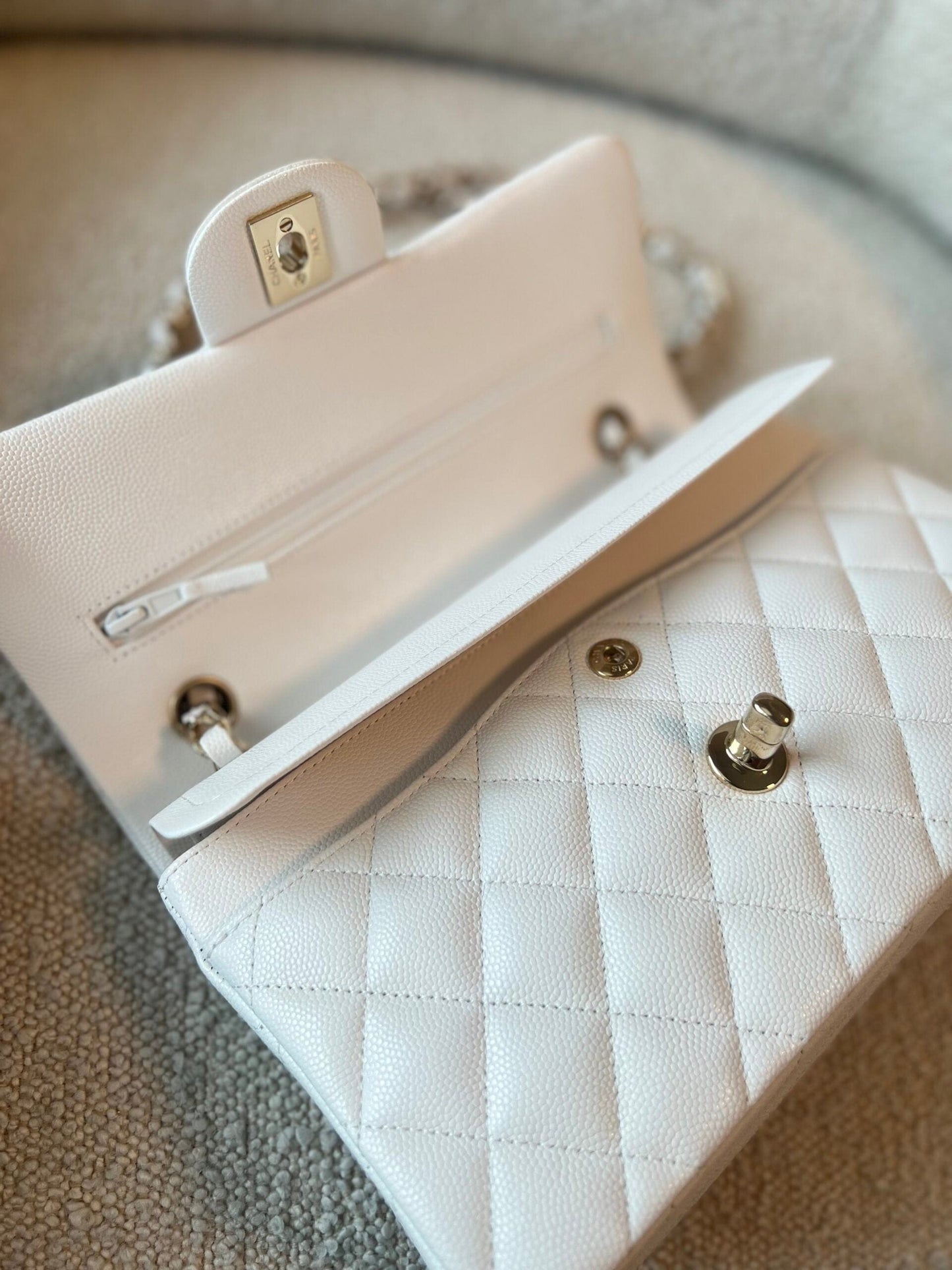 Chanel 21A White Caviar Quilted Classic Flap Small LGHW