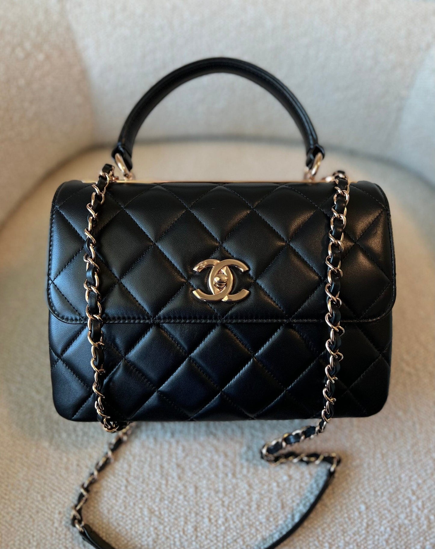Chanel 21B Black Lambskin Quilted Trendy CC Rose Gold Hardware
