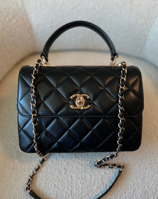Chanel 21B Black Lambskin Quilted Trendy CC Rose Gold Hardware