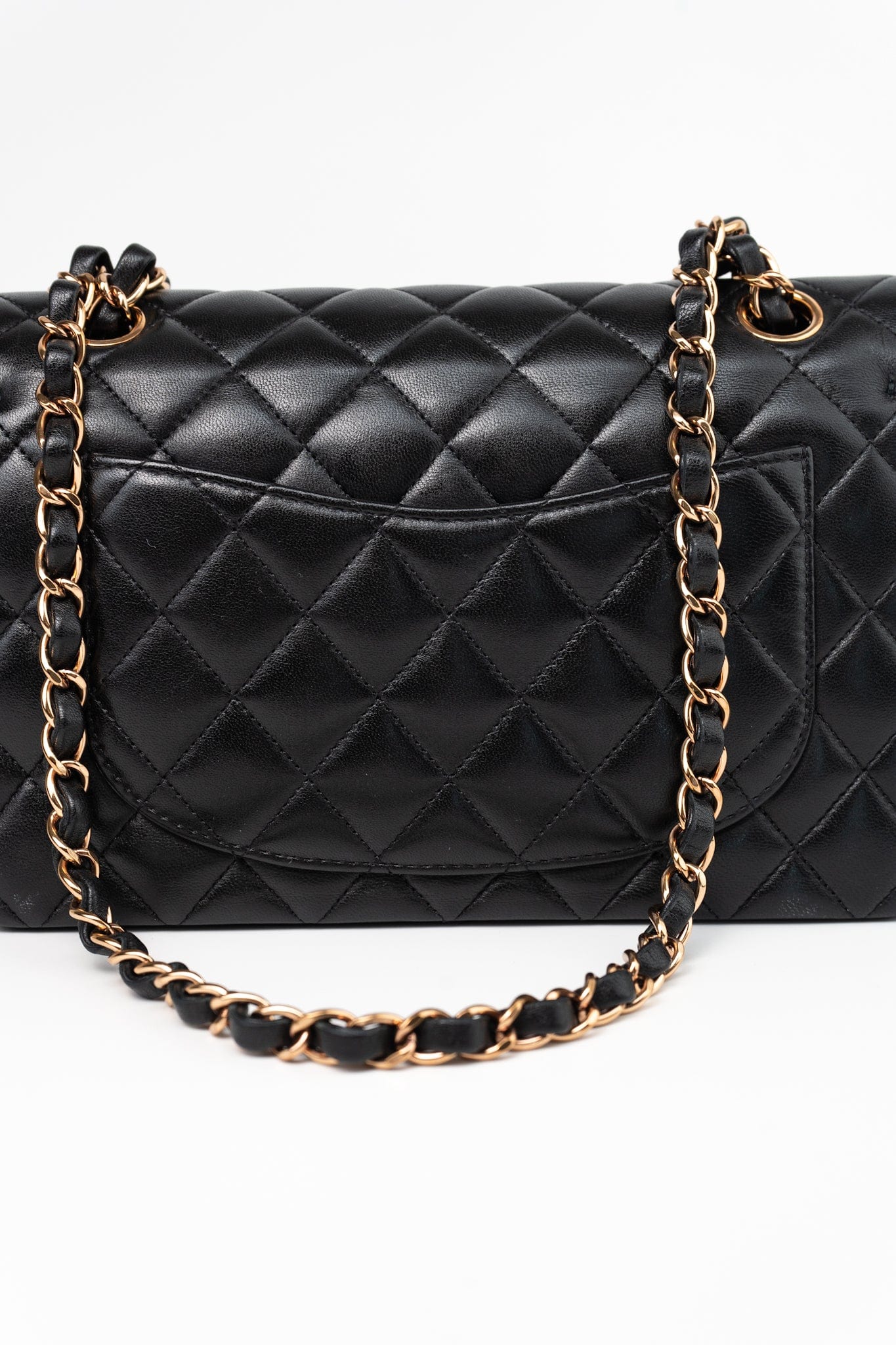 Chanel 21B Small Black Lambskin Quilted Classic Flap Rose Gold Hardware
