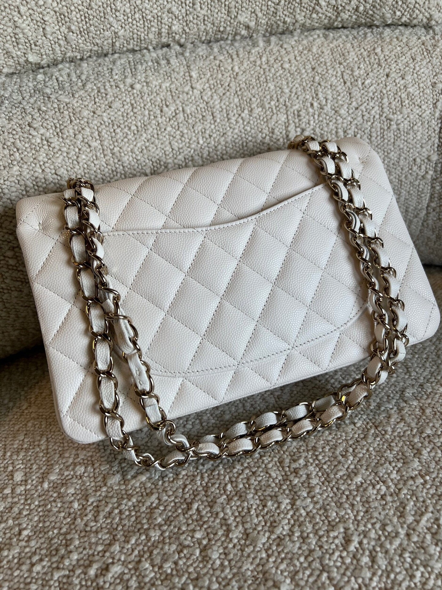 Chanel 21B White Caviar Quilted Classic Flap Small LGHW
