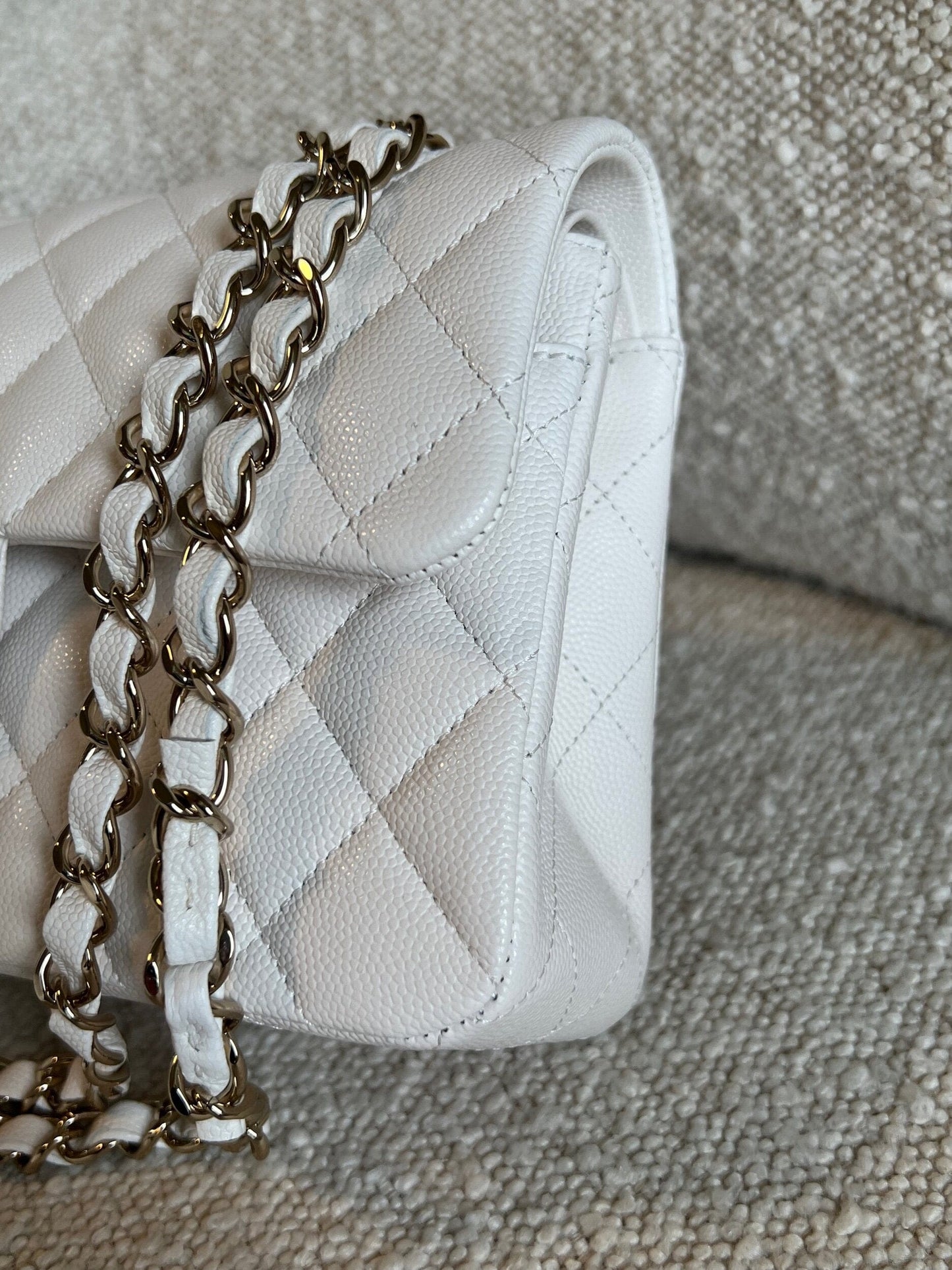 Chanel 21B White Caviar Quilted Classic Flap Small LGHW