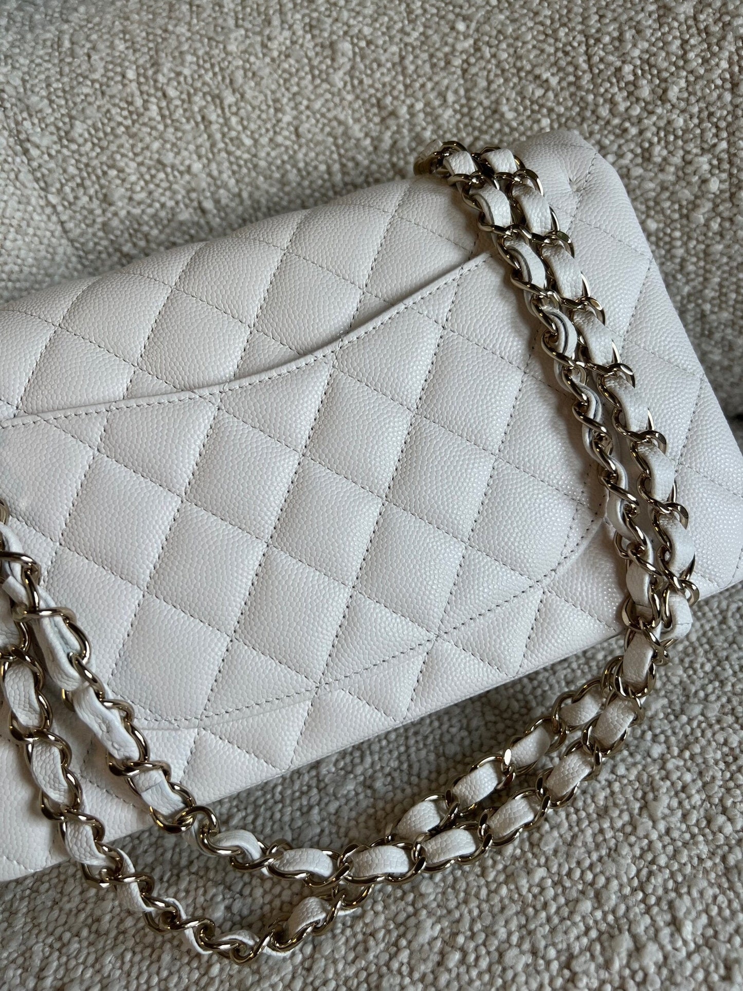 Chanel 21B White Caviar Quilted Classic Flap Small LGHW